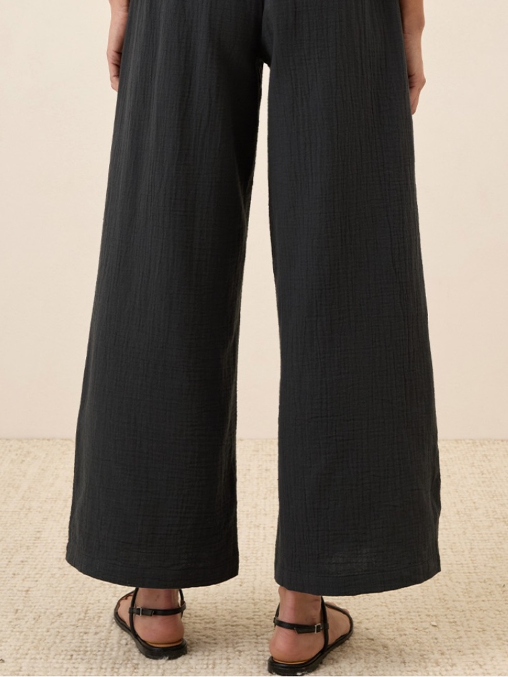 Pact organic coastal double wide-Leg Black Women's Pants L
